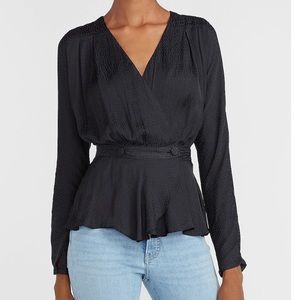 Express Textured Double Button Wrap Front Top